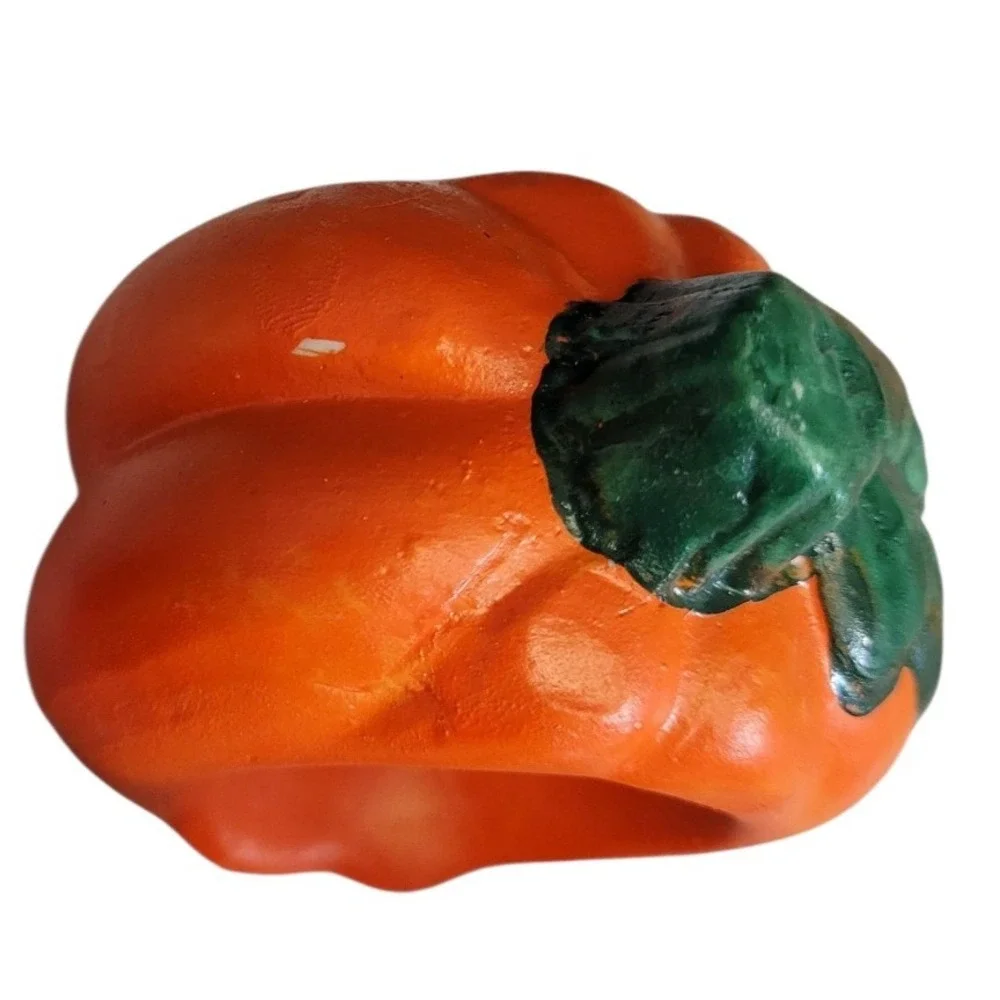 Vintage Ceramic Pumpkin Napkin Rings Set Of 4 Halloween Fall Thanksgiving 3